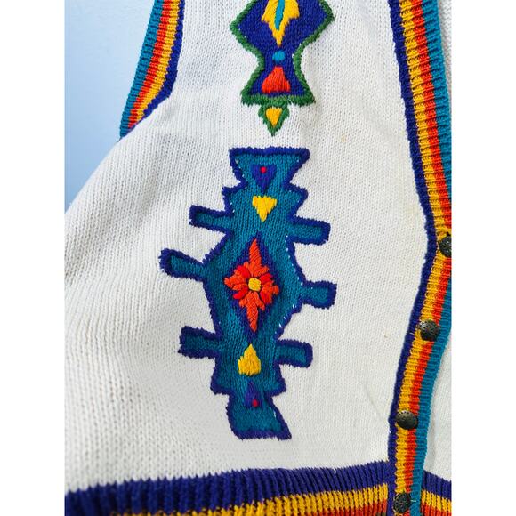 Vintage Napa Valley Rainbow Aztec Copper Button Sweater Vest Size Extra Large - Picture 3 of 9